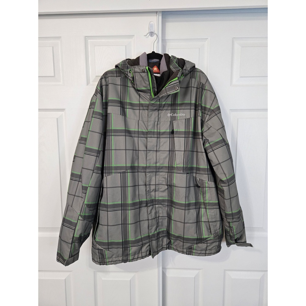 Columbia Omni-Heat Interchange system Plaid Ski Jacket Gray Hood Winter Coat XL